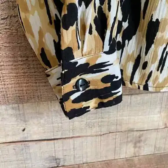 Vintage 90s Elementz Animal Print Button Up Top Collared Long Sleeve Women's PS - Picture 4 of 8